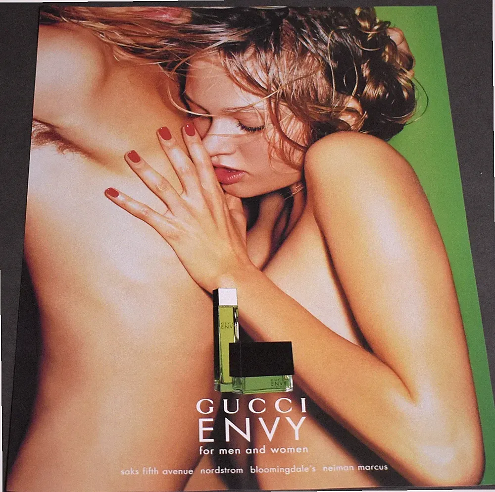 1999 Print Ad Sexy Gucci Envy Blonde Beauty Art Fragrance Men Women Smooth Skin