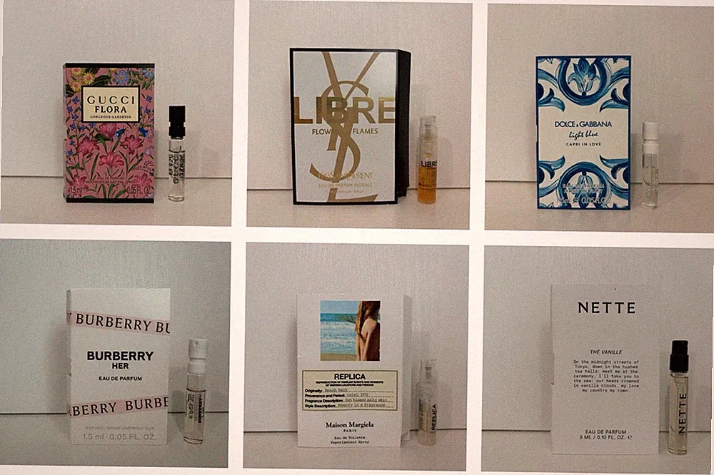 Women's High End Designer Perfume Sampler Set x 6 Sample Vials Gucci Burberry